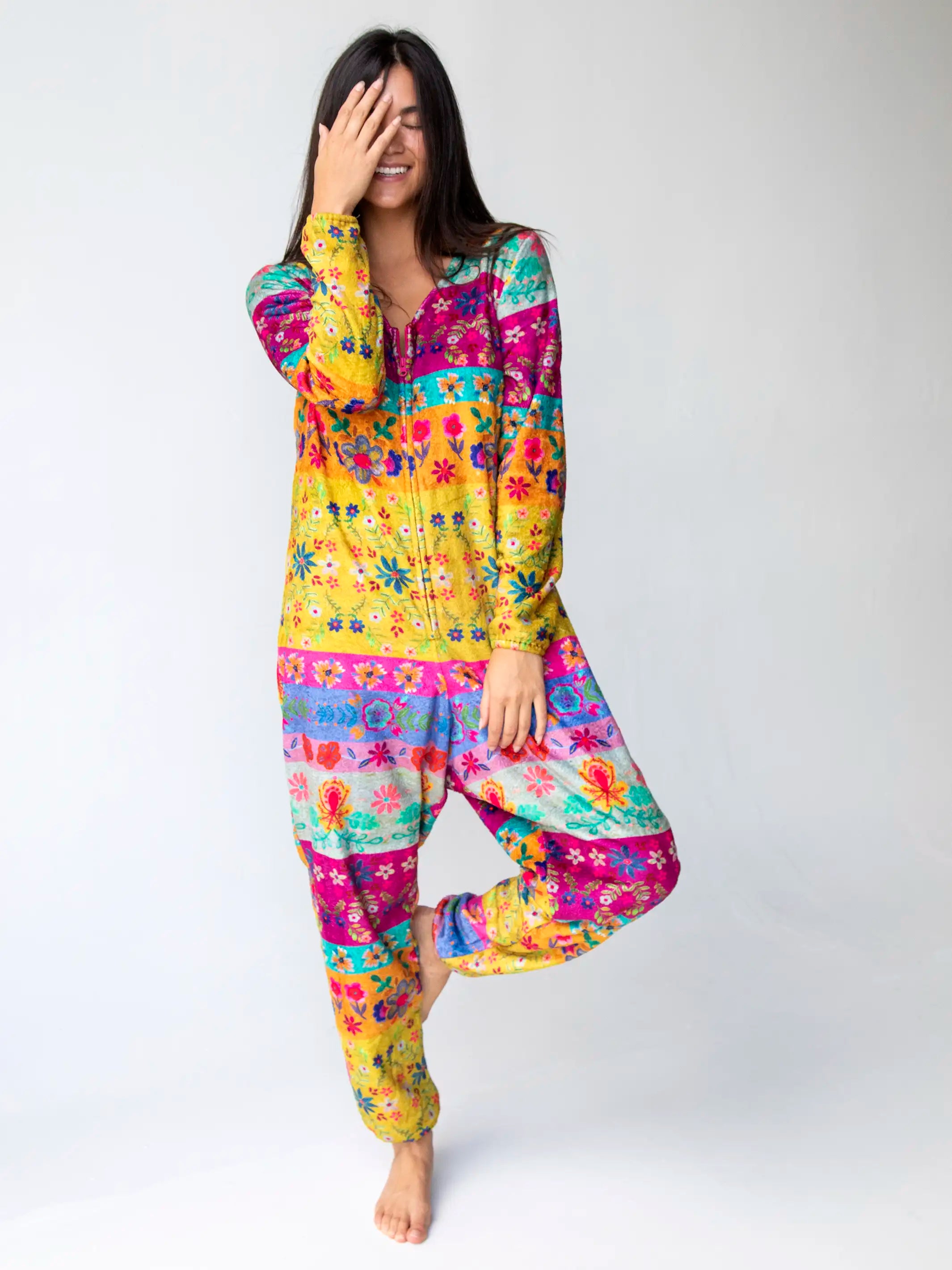 Fleece Onesie Pajamas - Magenta Floral Border