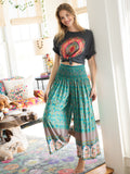Make A Move Wide-Leg Palazzo Pant - Turquoise Cream Border